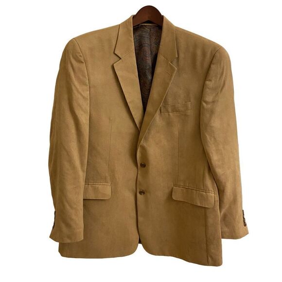 Lauren Ralph Lauren Tan Faux Suede Sport Jacket Blazer Size 44L - Picture 1 of 4